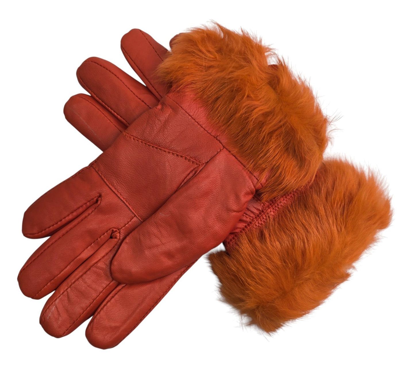 Ladies Womens Real Super Soft Leather Faux Fur Trim Fleece Lined Winter Gloves
