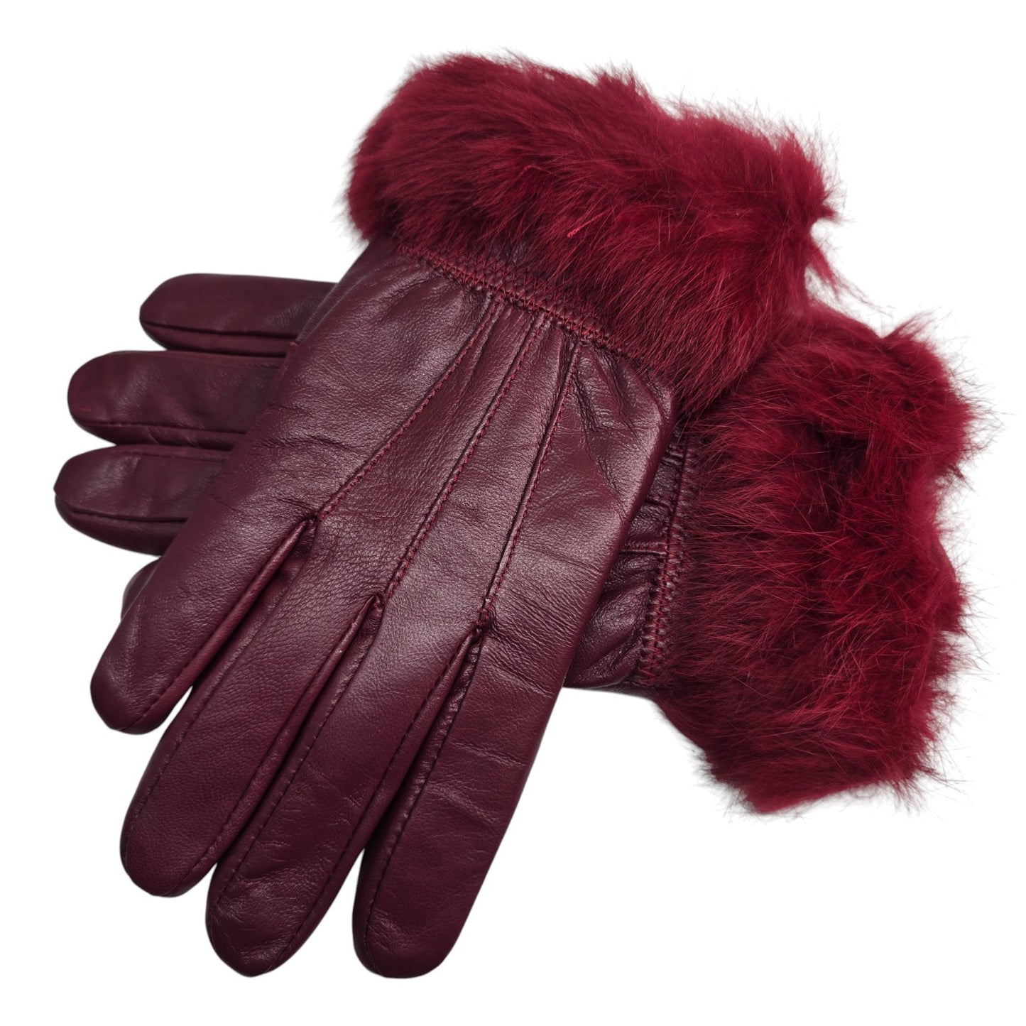 Ladies Womens Real Super Soft Leather Faux Fur Trim Fleece Lined Winter Gloves