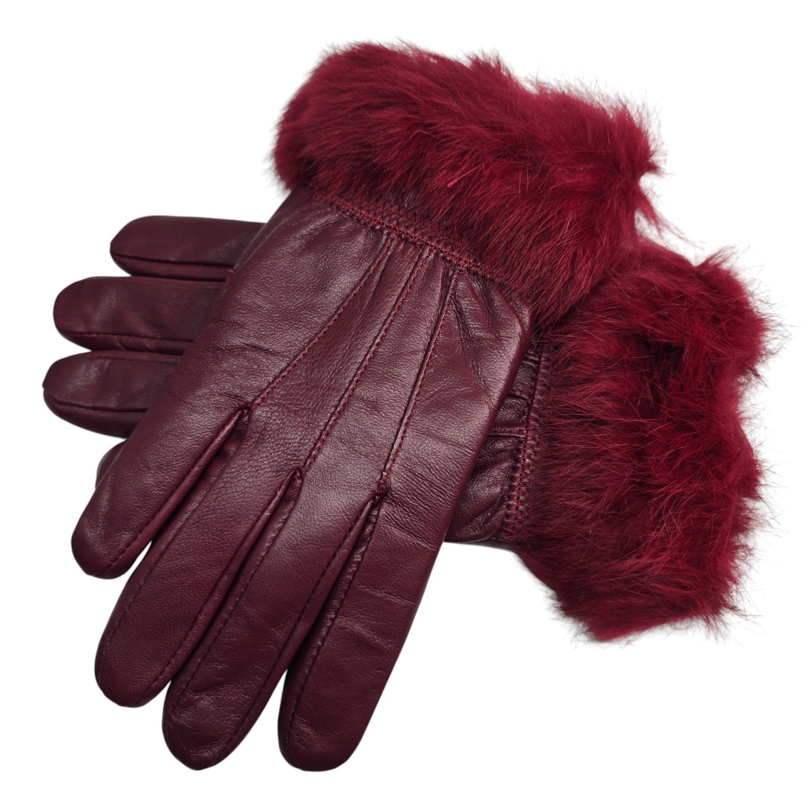 Ladies Womens Real Super Soft Leather Faux Fur Trim Fleece Lined Winter Gloves