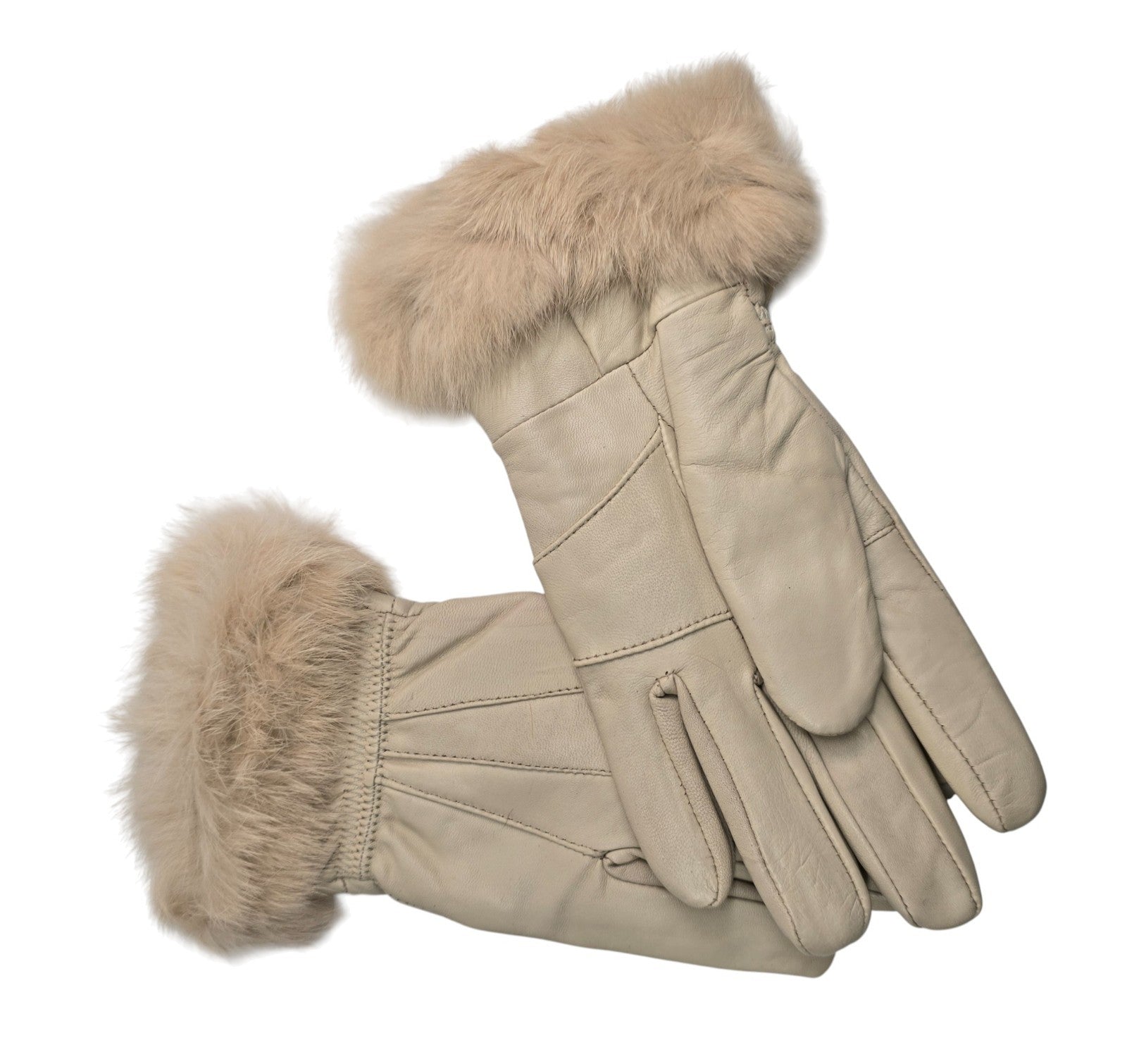 Ladies Womens Real Super Soft Leather Faux Fur Trim Fleece Lined Winter Gloves