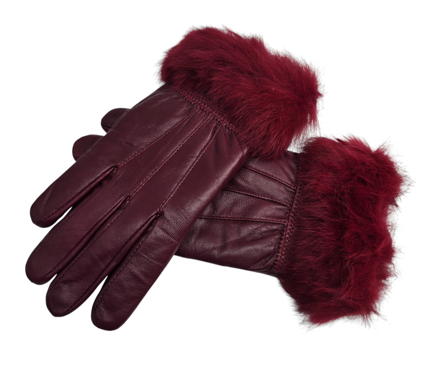 Ladies Womens Real Super Soft Leather Faux Fur Trim Fleece Lined Winter Gloves