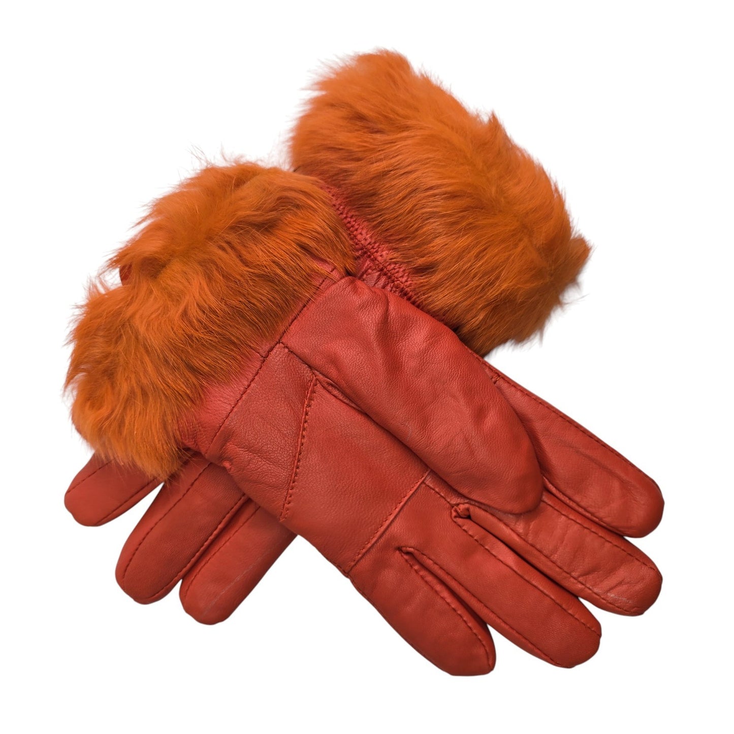 Ladies Womens Real Super Soft Leather Faux Fur Trim Fleece Lined Winter Gloves