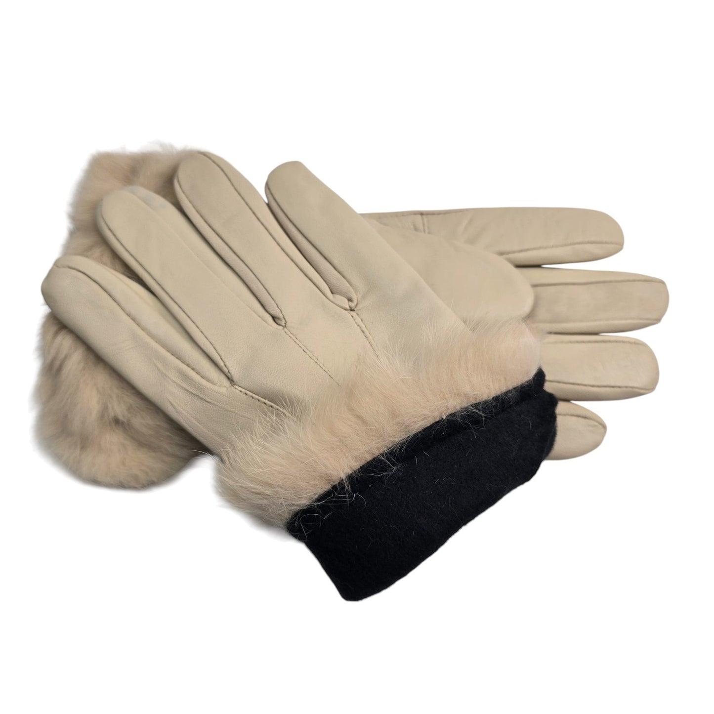 Ladies Womens Real Super Soft Leather Faux Fur Trim Fleece Lined Winter Gloves