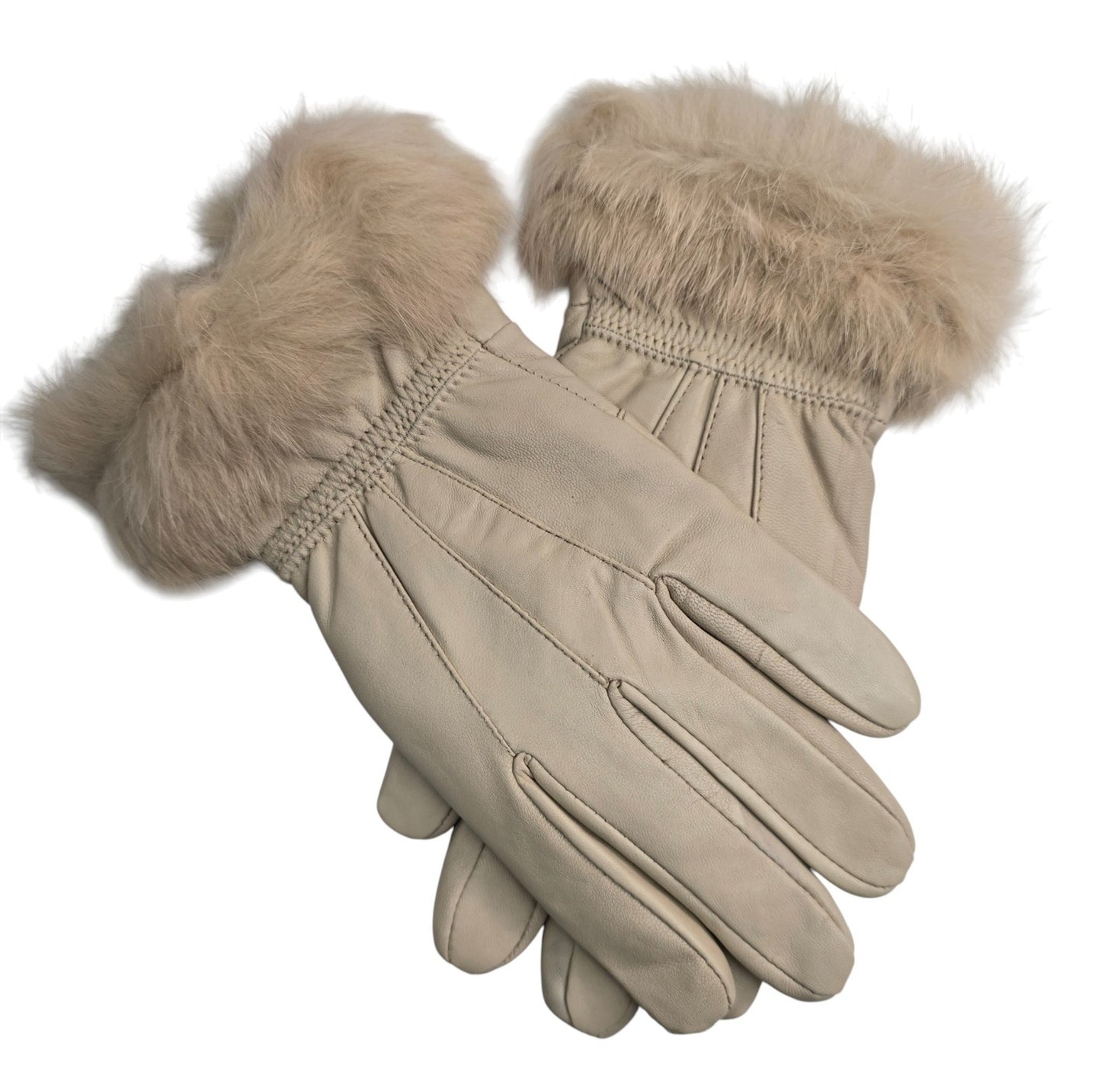 Ladies Womens Real Super Soft Leather Faux Fur Trim Fleece Lined Winter Gloves