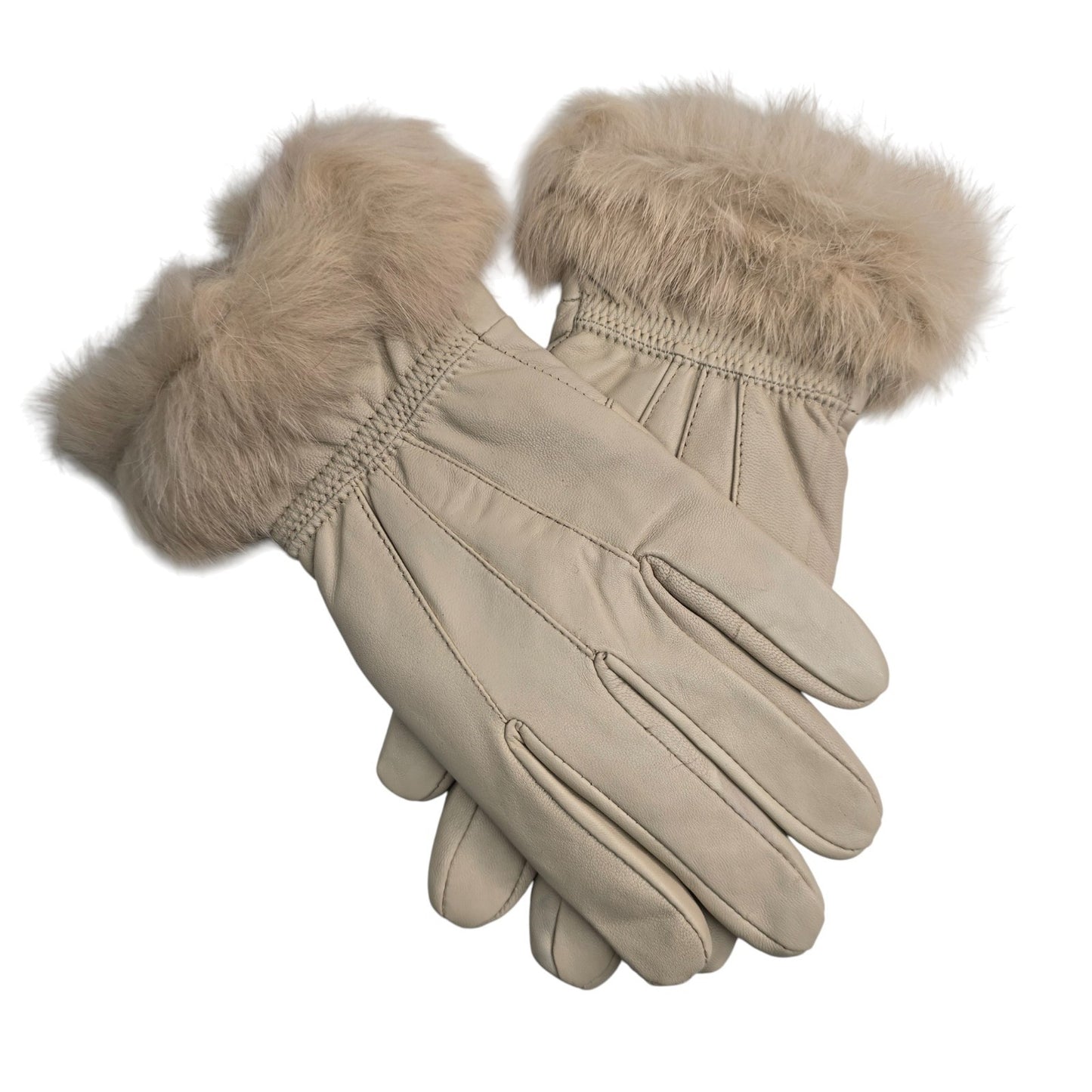 Ladies Womens Real Super Soft Leather Faux Fur Trim Fleece Lined Winter Gloves