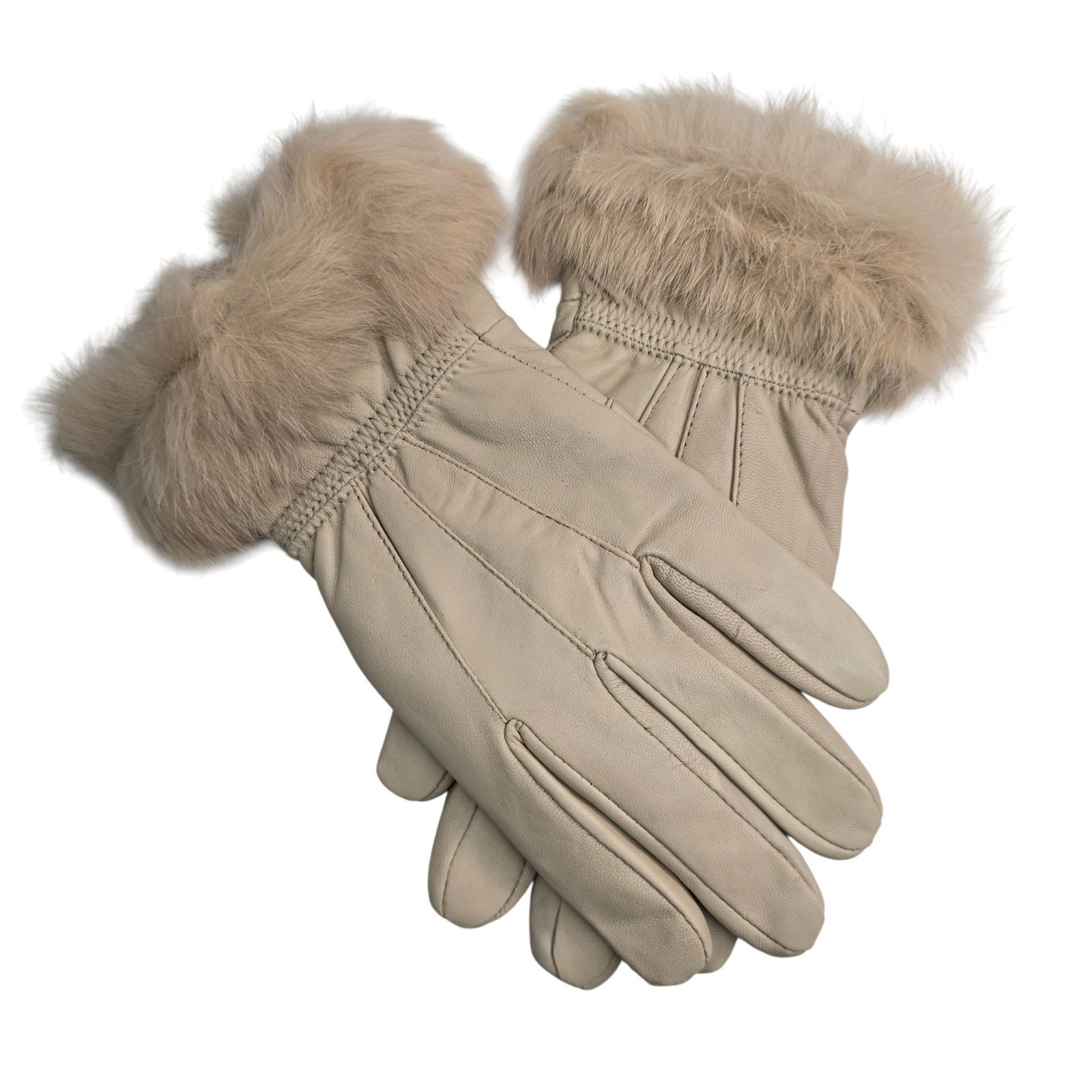 Ladies Womens Real Super Soft Leather Faux Fur Trim Fleece Lined Winter Gloves