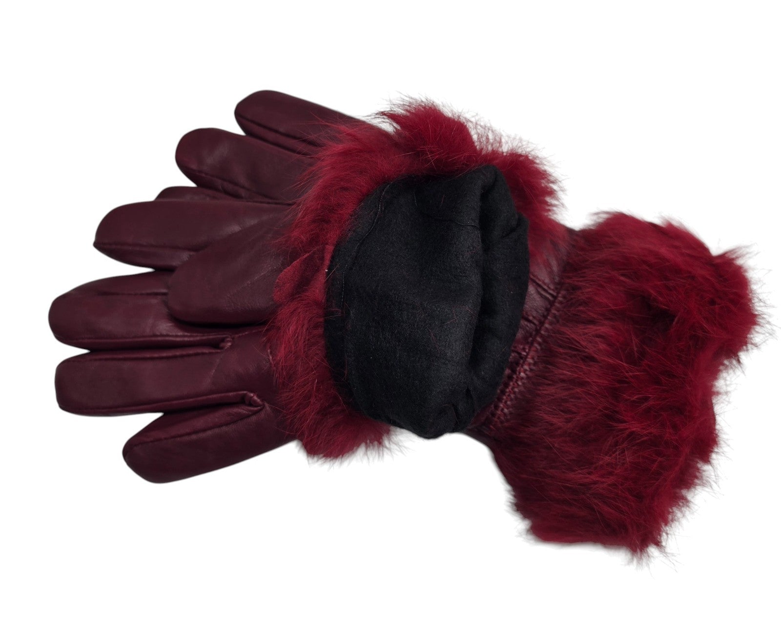 Ladies Womens Real Super Soft Leather Faux Fur Trim Fleece Lined Winter Gloves