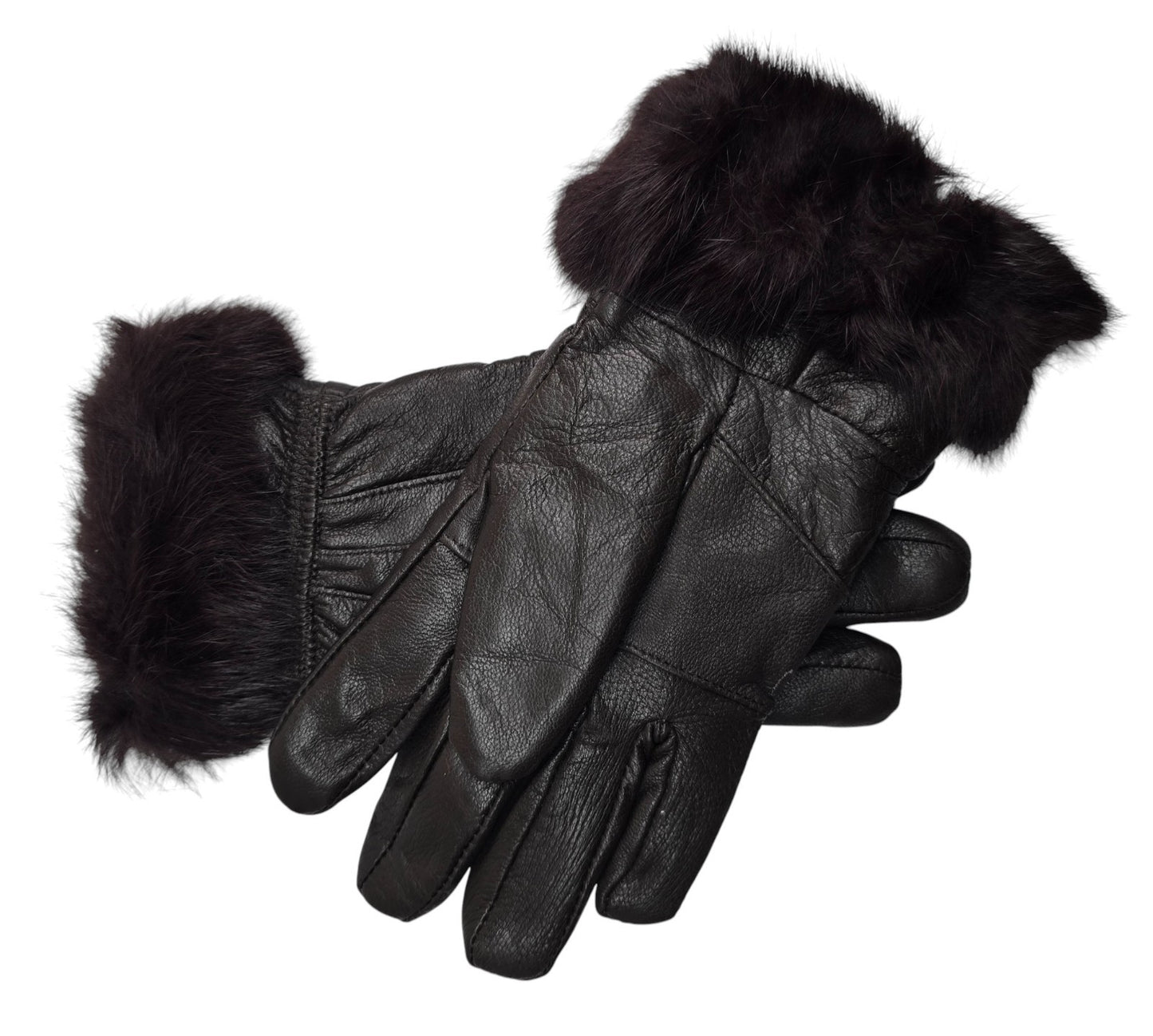 Ladies Womens Real Super Soft Leather Faux Fur Trim Fleece Lined Winter Gloves