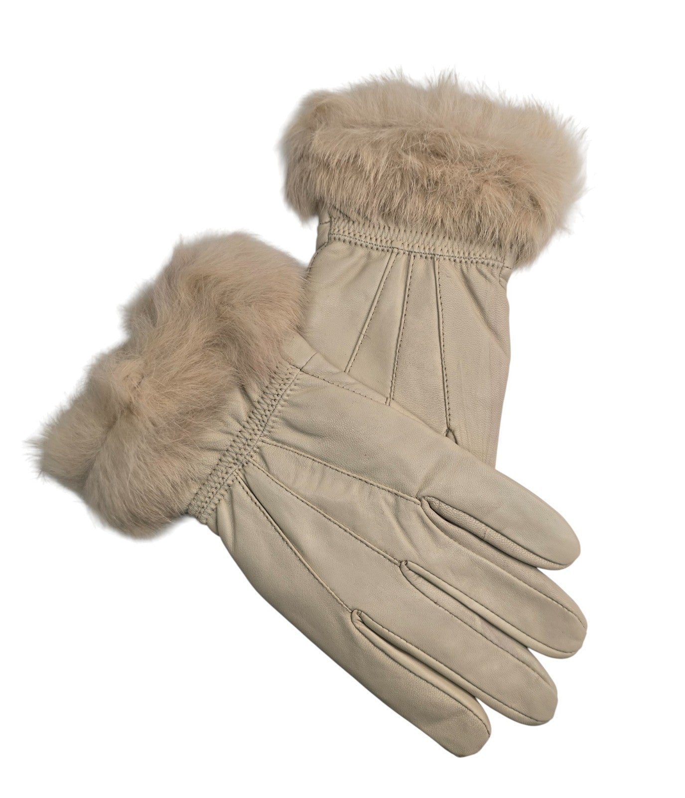 Ladies Womens Real Super Soft Leather Faux Fur Trim Fleece Lined Winter Gloves
