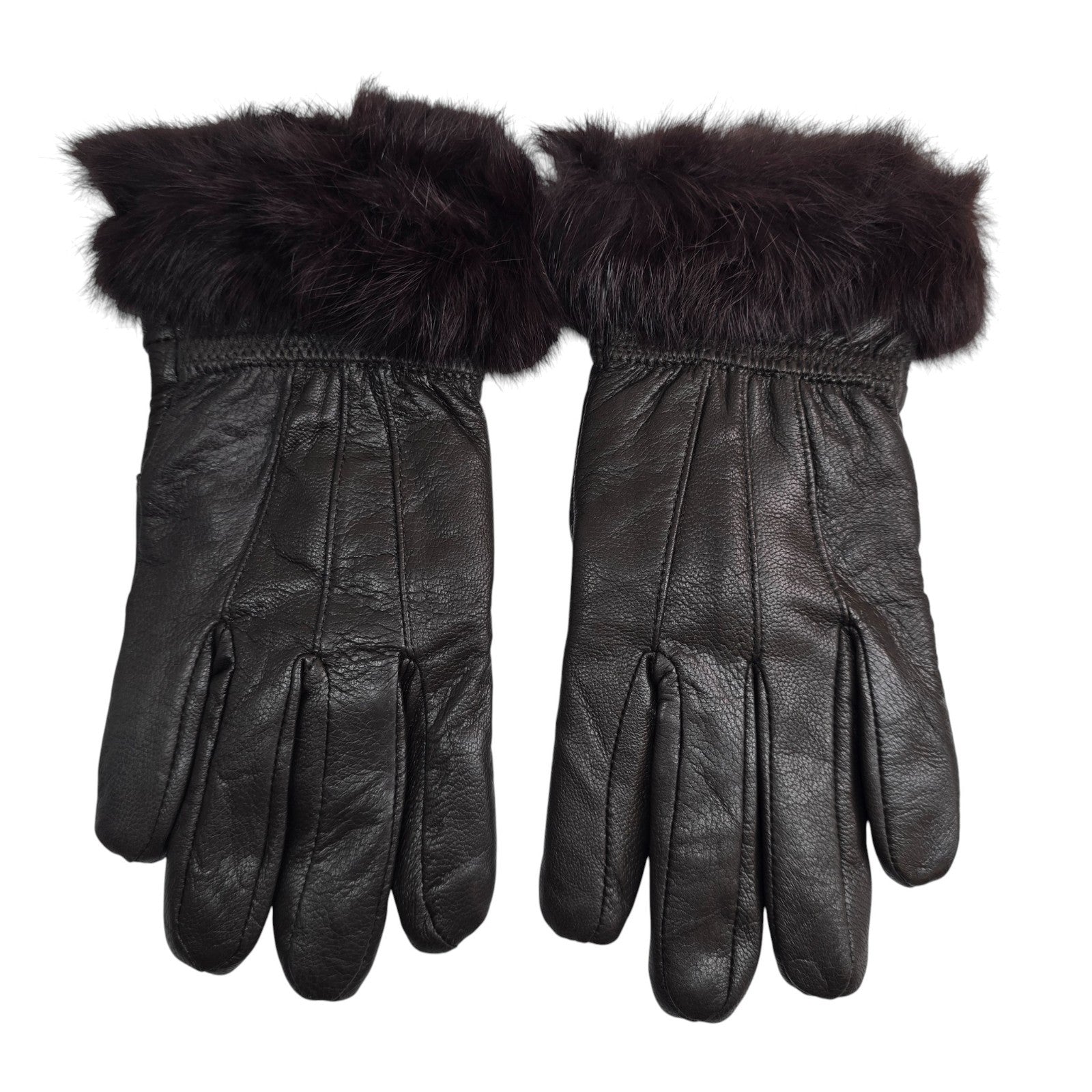 Ladies Womens Real Super Soft Leather Faux Fur Trim Fleece Lined Winter Gloves