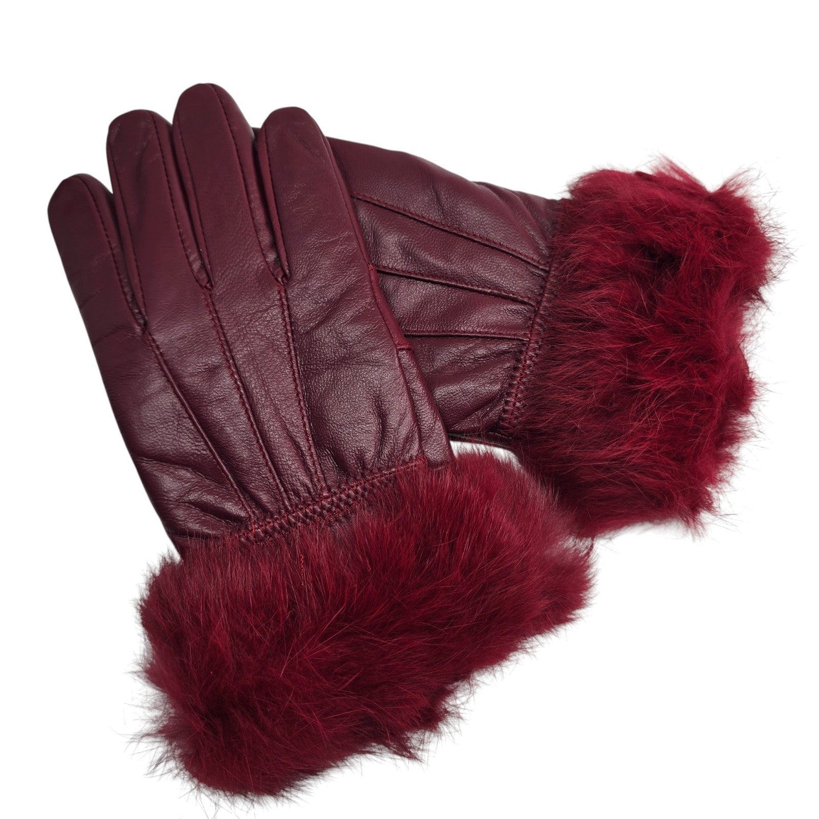 Ladies Womens Real Super Soft Leather Faux Fur Trim Fleece Lined Winter Gloves