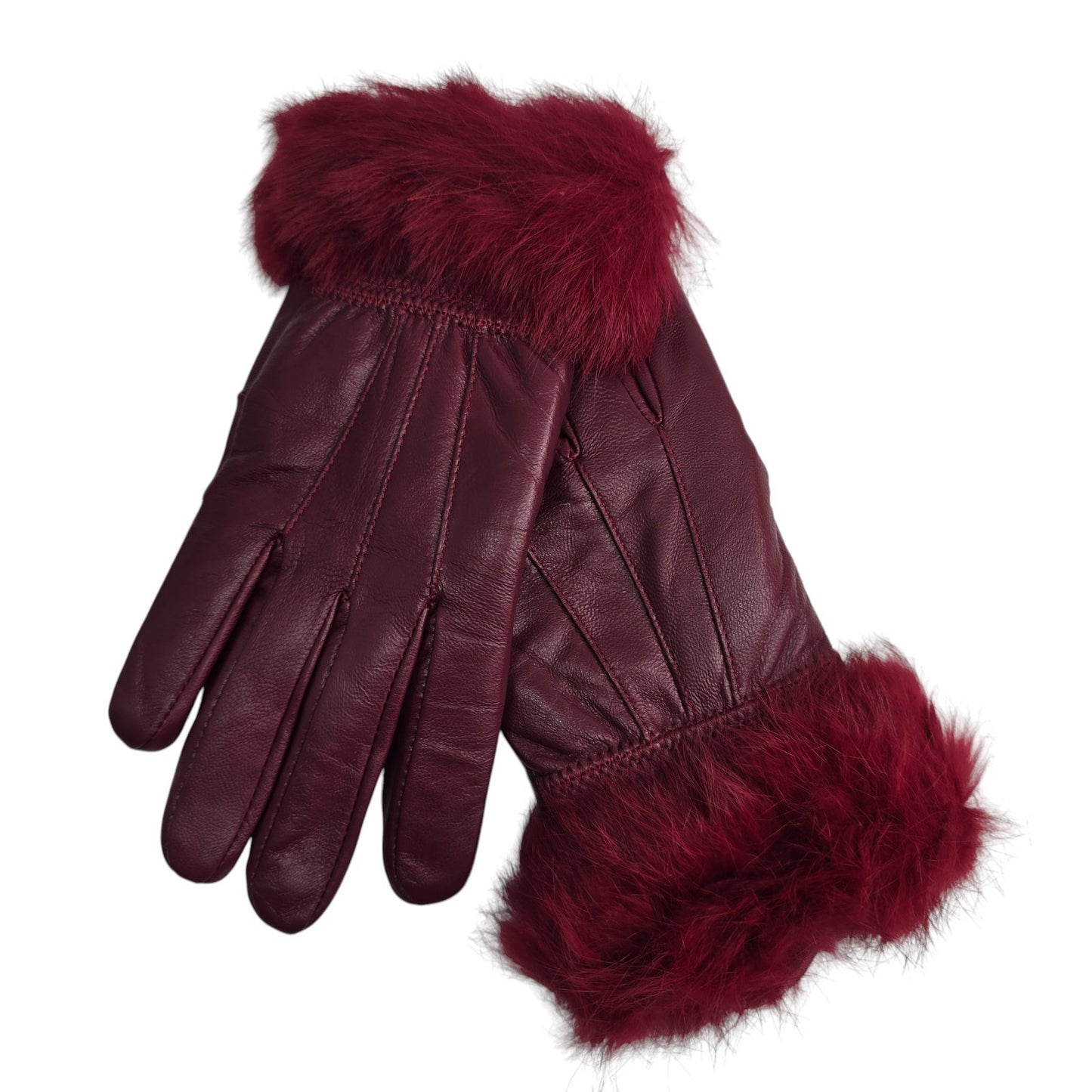 Ladies Womens Real Super Soft Leather Faux Fur Trim Fleece Lined Winter Gloves