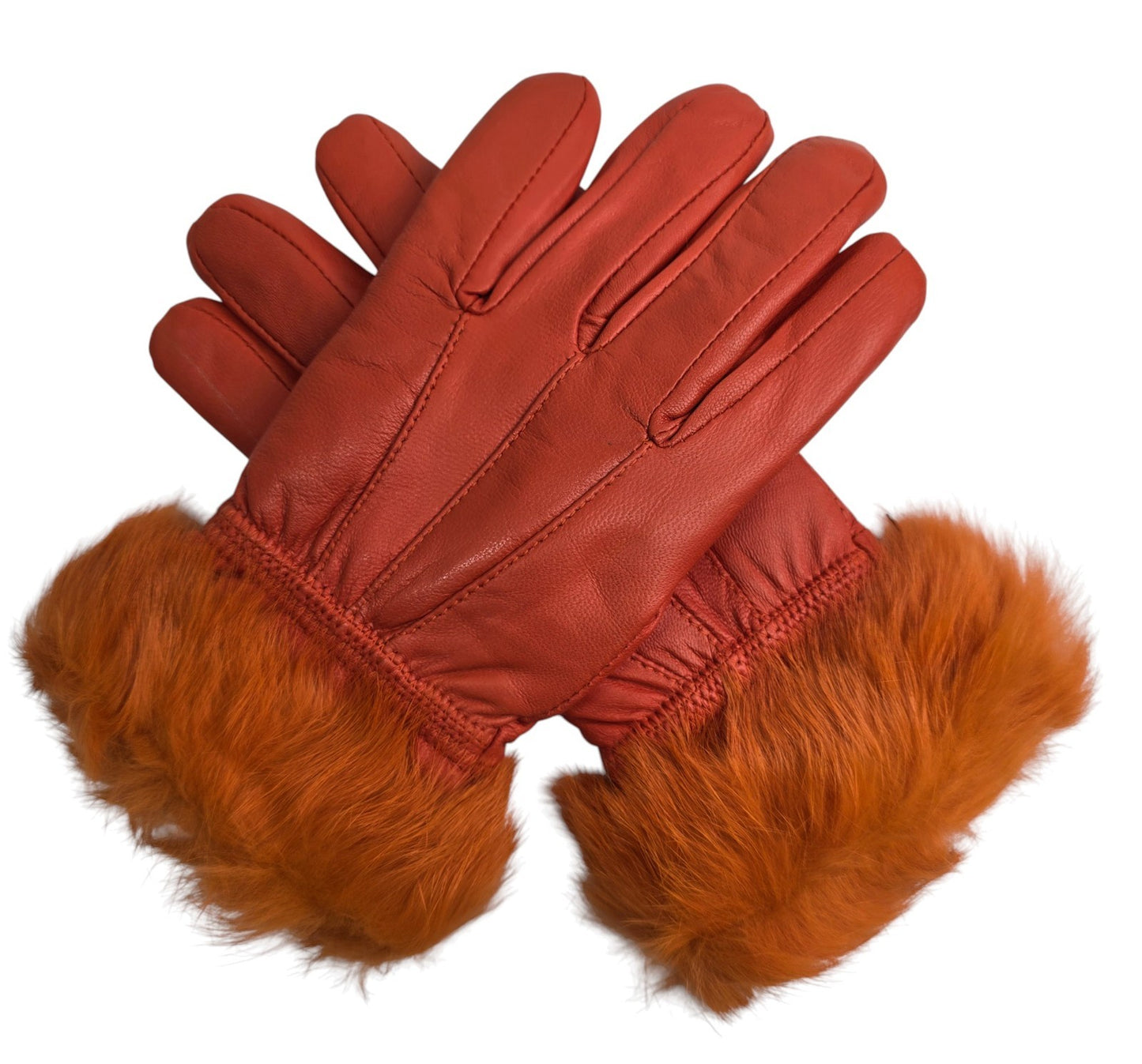 Ladies Womens Real Super Soft Leather Faux Fur Trim Fleece Lined Winter Gloves