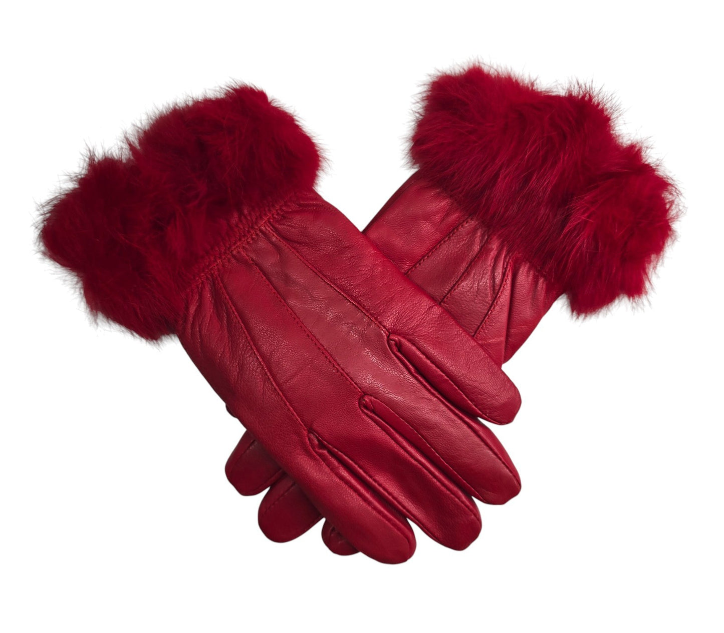 Ladies Womens Real Super Soft Leather Faux Fur Trim Fleece Lined Winter Gloves