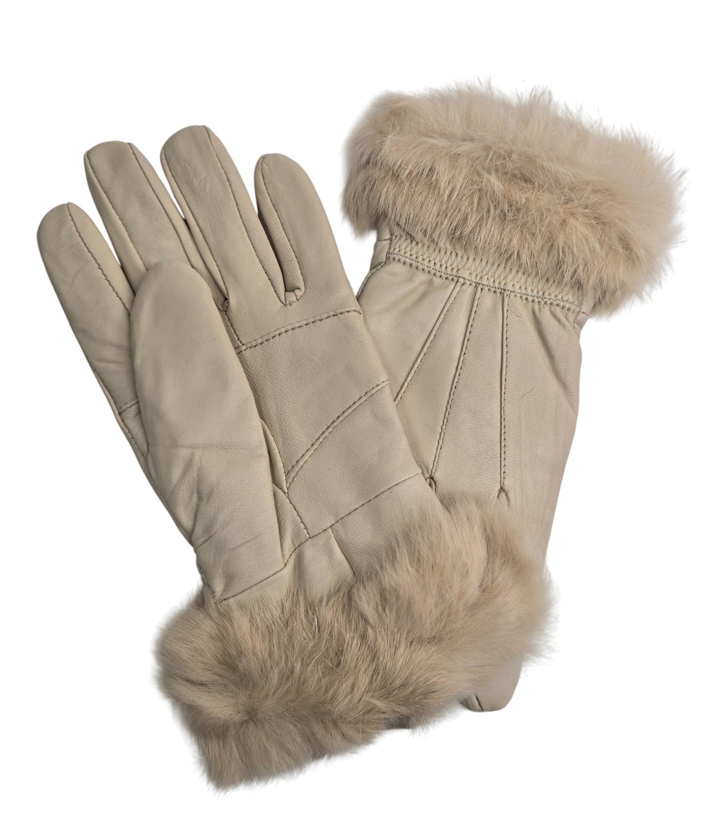Ladies Womens Real Super Soft Leather Faux Fur Trim Fleece Lined Winter Gloves