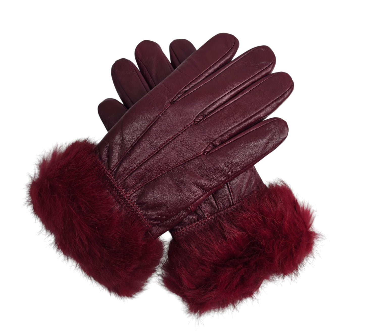 Ladies Womens Real Super Soft Leather Faux Fur Trim Fleece Lined Winter Gloves