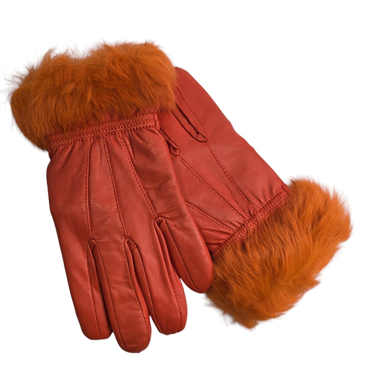 Ladies Womens Real Super Soft Leather Faux Fur Trim Fleece Lined Winter Gloves