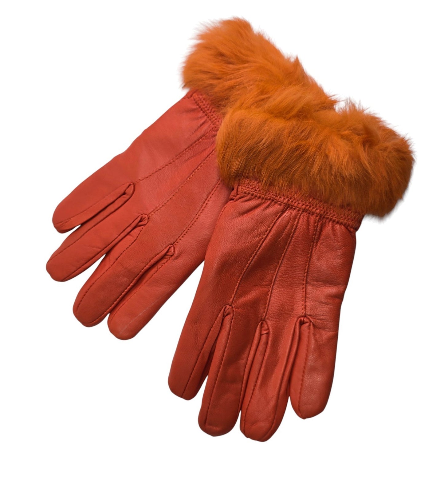 Ladies Womens Real Super Soft Leather Faux Fur Trim Fleece Lined Winter Gloves