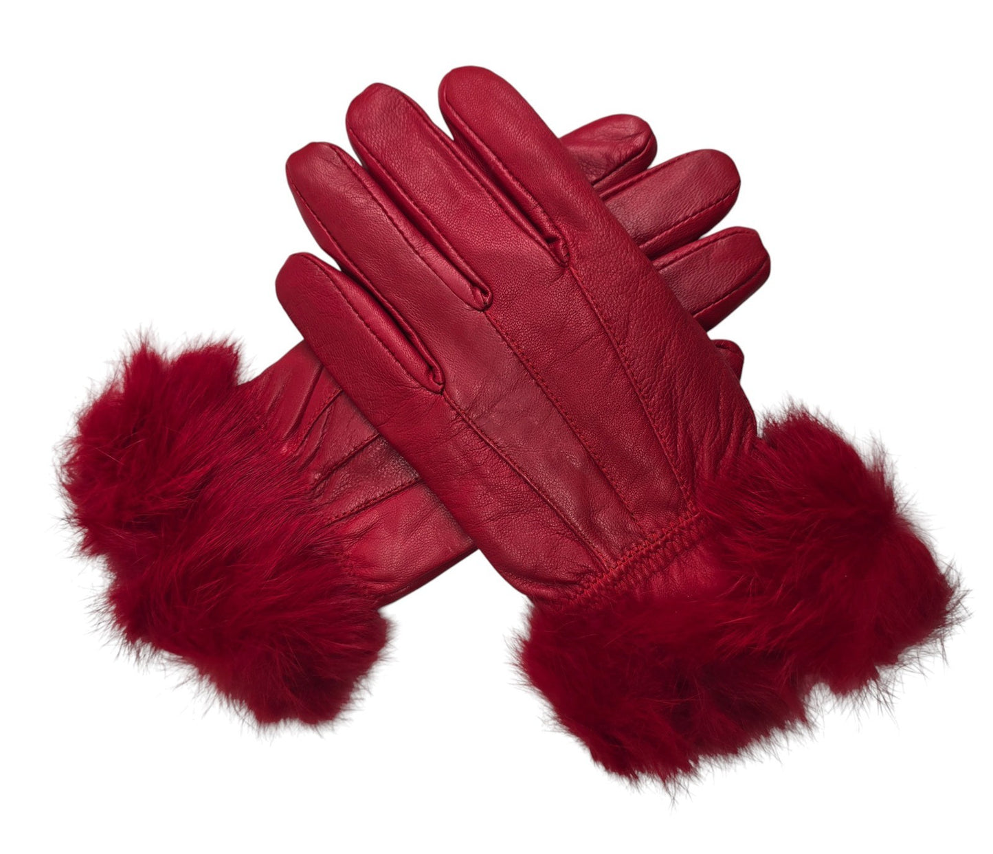 Ladies Womens Real Super Soft Leather Faux Fur Trim Fleece Lined Winter Gloves