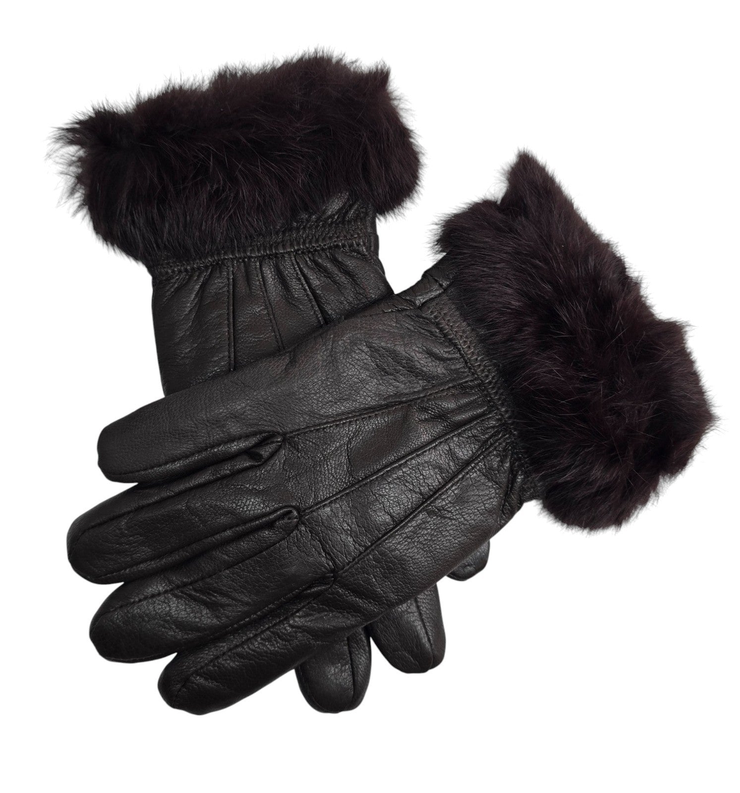 Ladies Womens Real Super Soft Leather Faux Fur Trim Fleece Lined Winter Gloves
