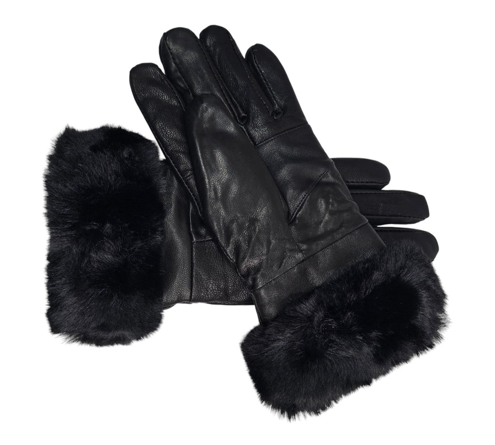 Ladies Womens Real Super Soft Leather Faux Fur Trim Fleece Lined Winter Gloves
