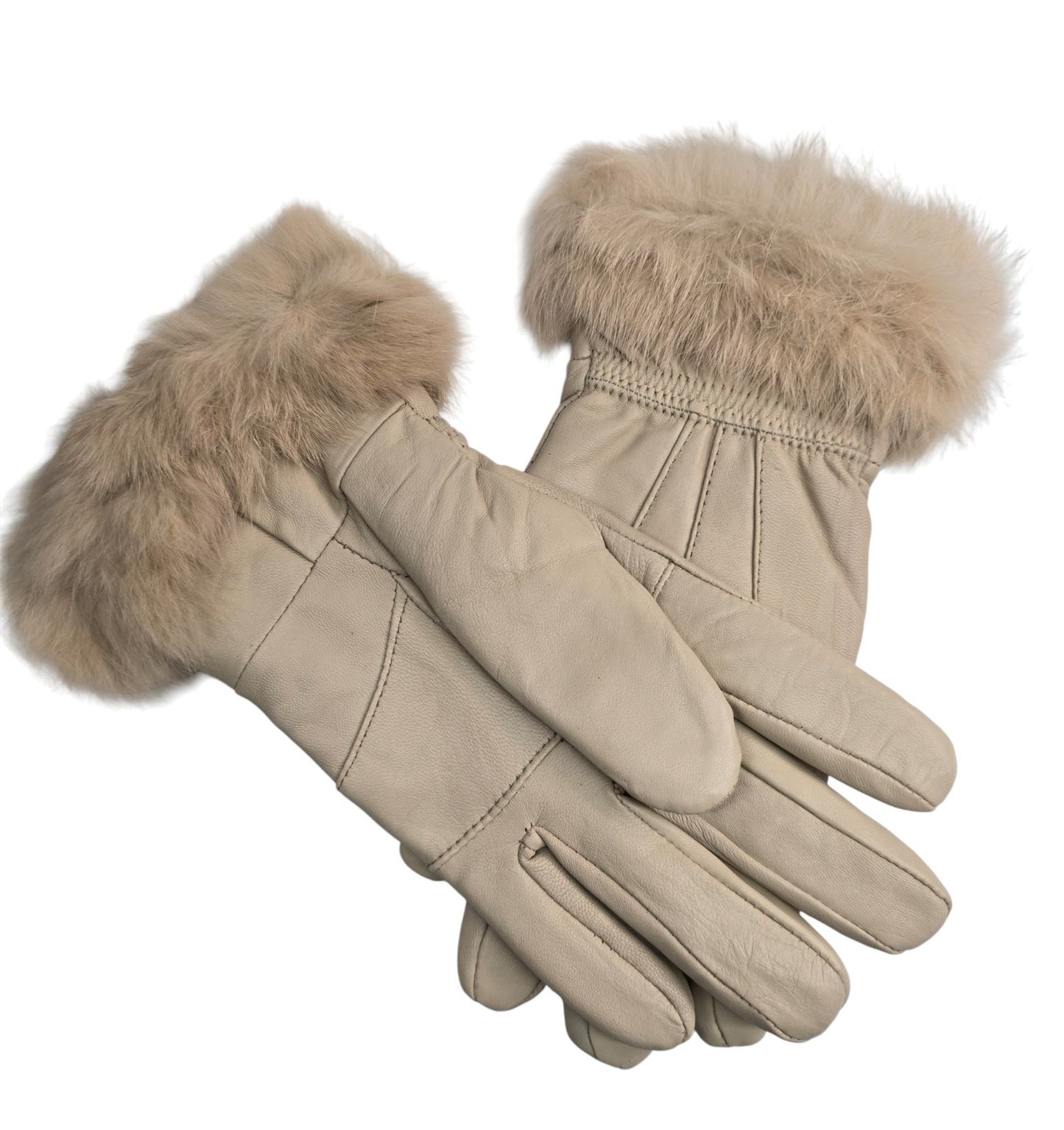 Ladies Womens Real Super Soft Leather Faux Fur Trim Fleece Lined Winter Gloves