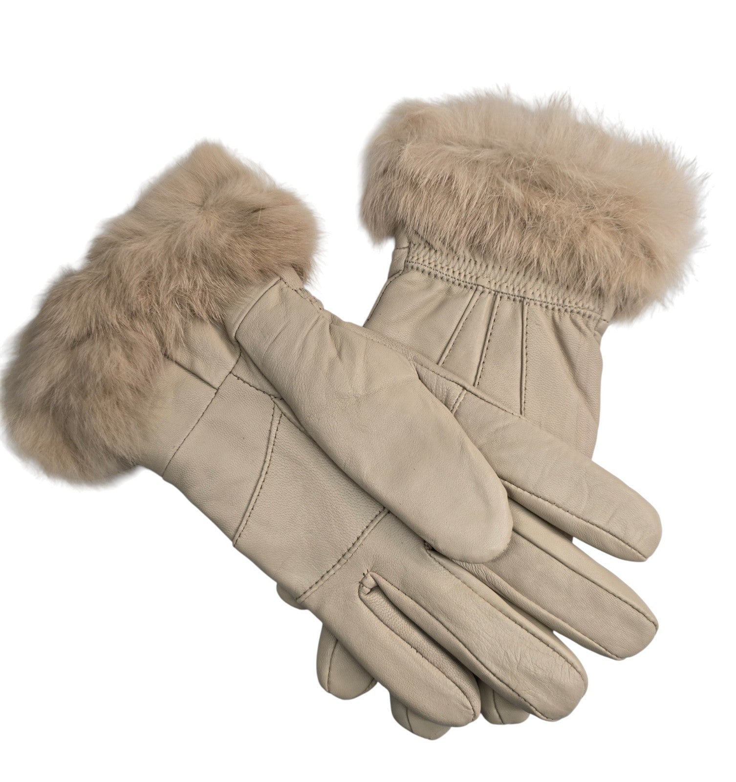 Ladies Womens Real Super Soft Leather Faux Fur Trim Fleece Lined Winter Gloves
