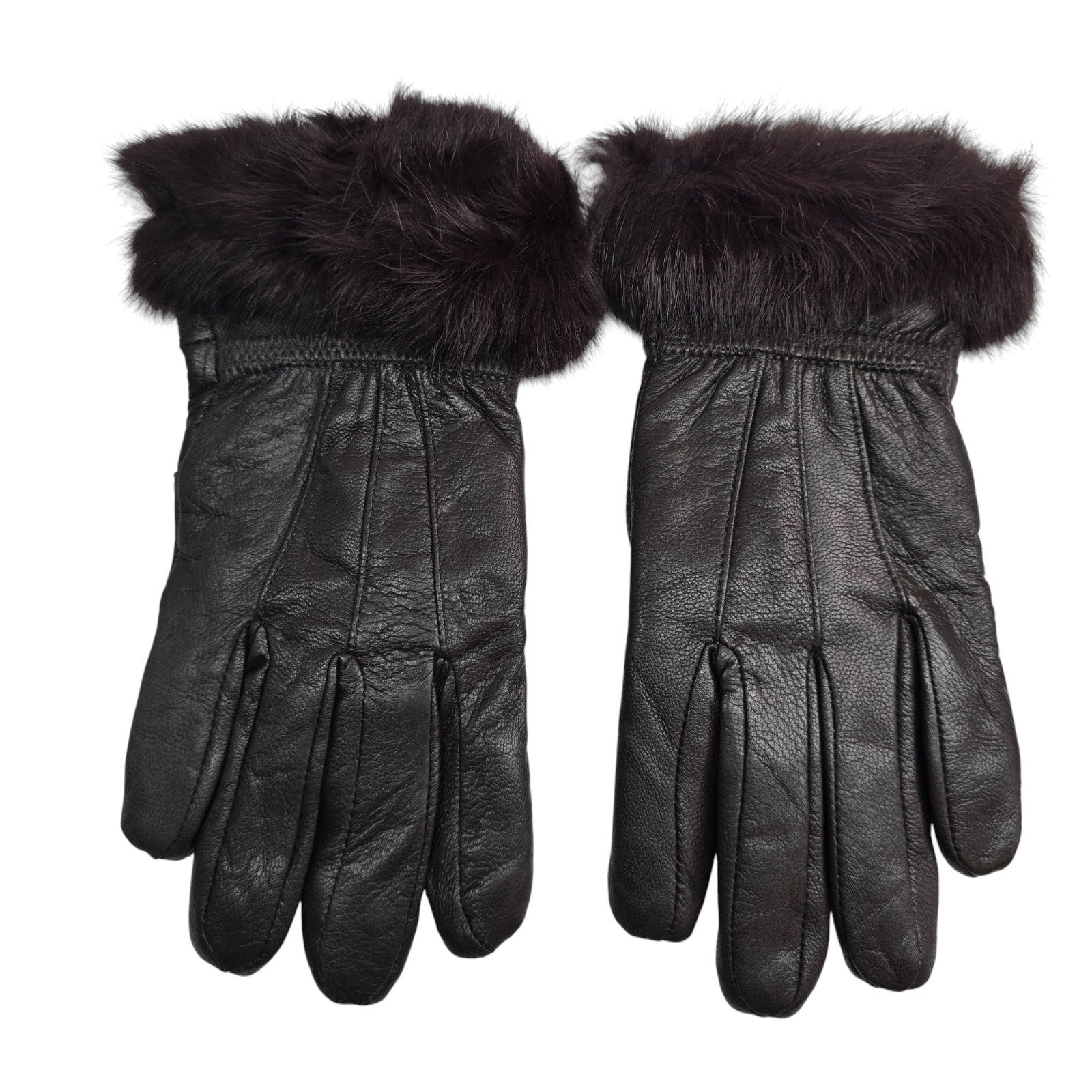 Ladies Womens Real Super Soft Leather Faux Fur Trim Fleece Lined Winter Gloves