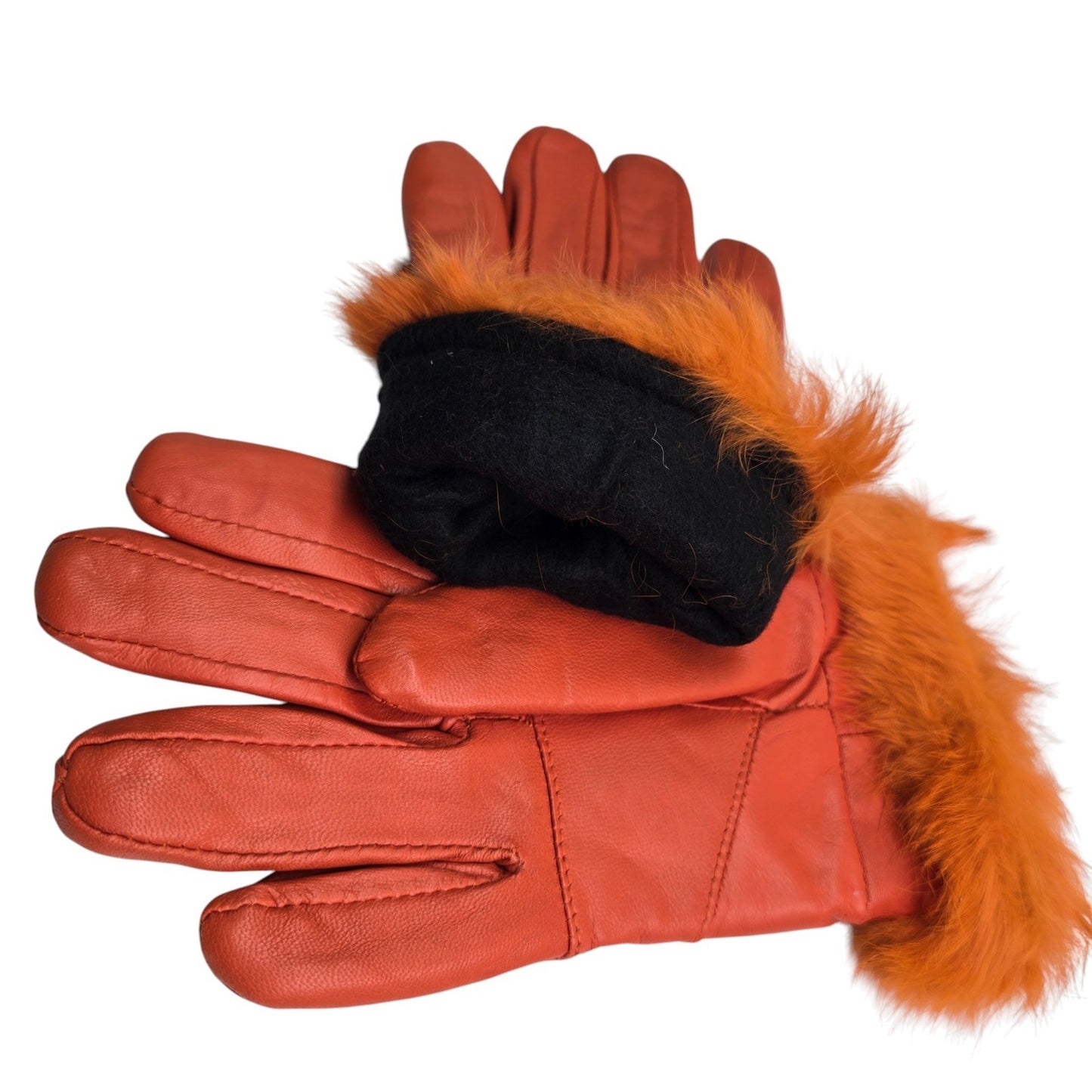 Ladies Womens Real Super Soft Leather Faux Fur Trim Fleece Lined Winter Gloves