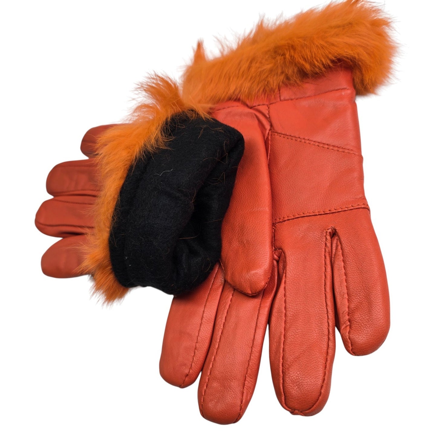 Ladies Womens Real Super Soft Leather Faux Fur Trim Fleece Lined Winter Gloves