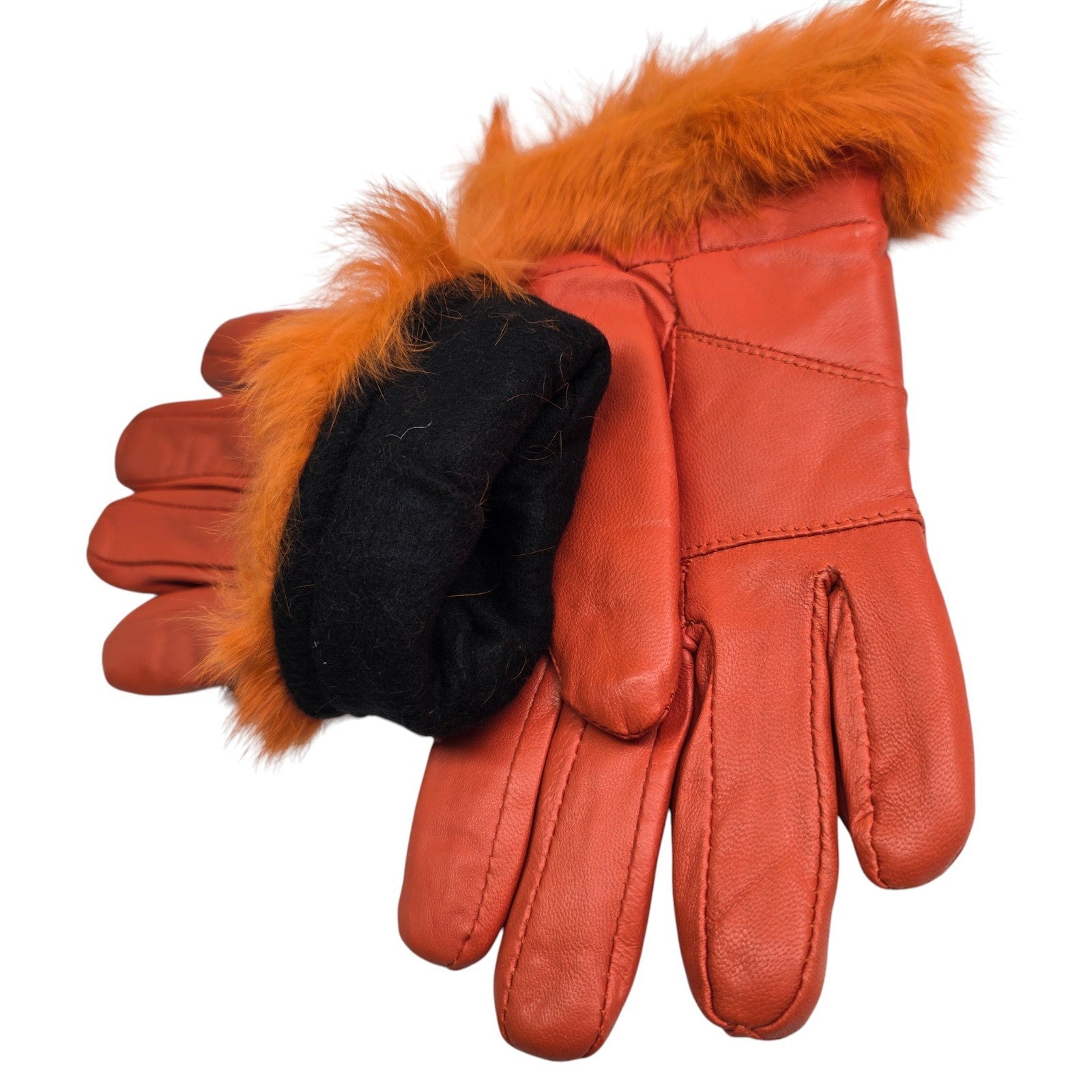 Ladies Womens Real Super Soft Leather Faux Fur Trim Fleece Lined Winter Gloves