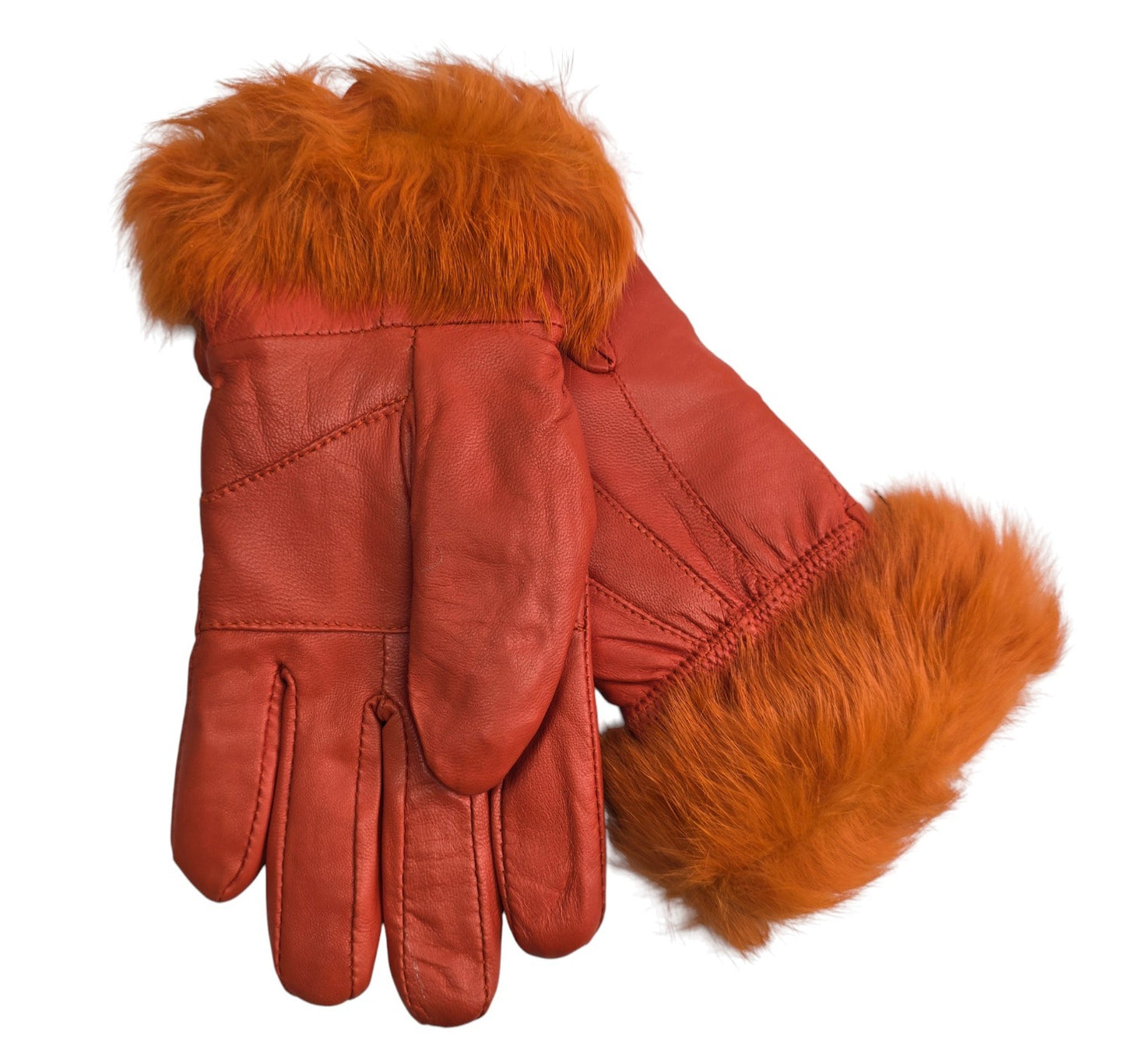 Ladies Womens Real Super Soft Leather Faux Fur Trim Fleece Lined Winter Gloves