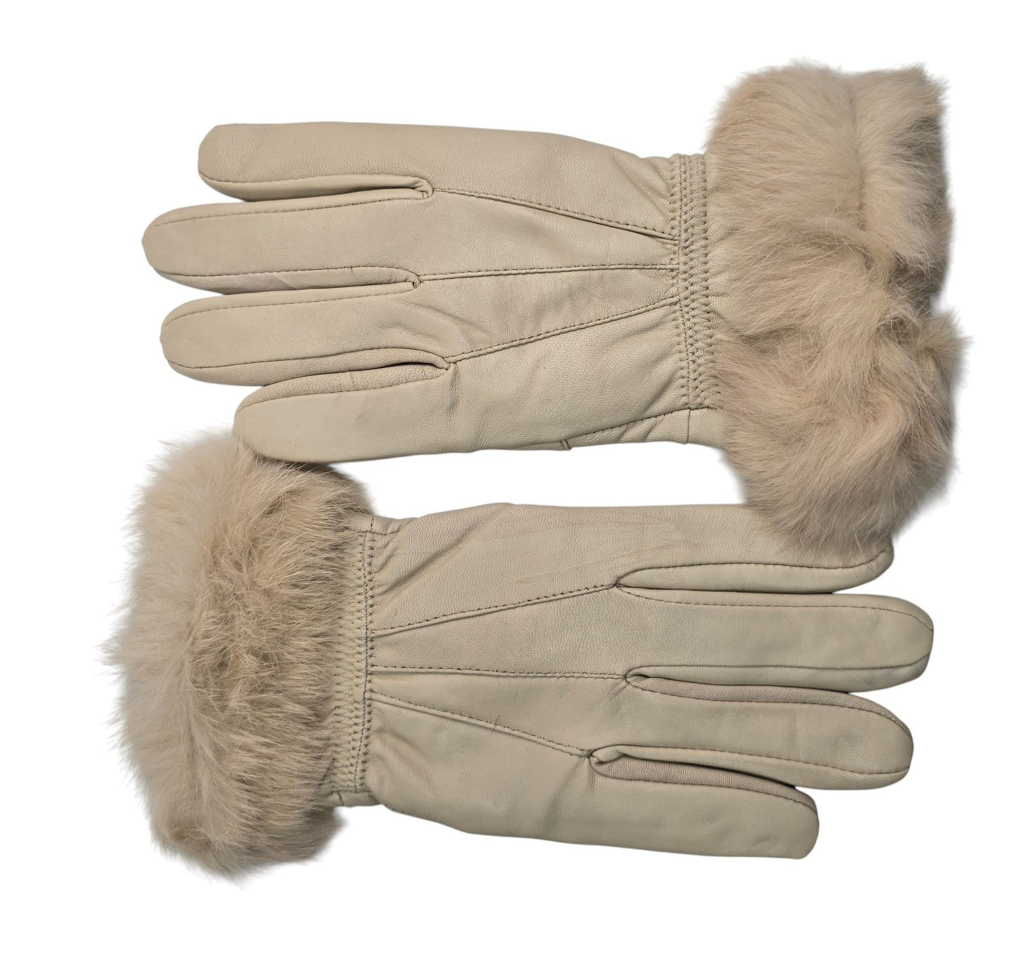 Ladies Womens Real Super Soft Leather Faux Fur Trim Fleece Lined Winter Gloves
