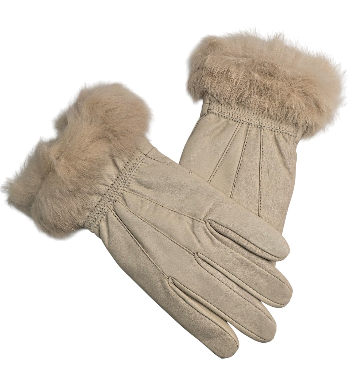 Ladies Womens Real Super Soft Leather Faux Fur Trim Fleece Lined Winter Gloves