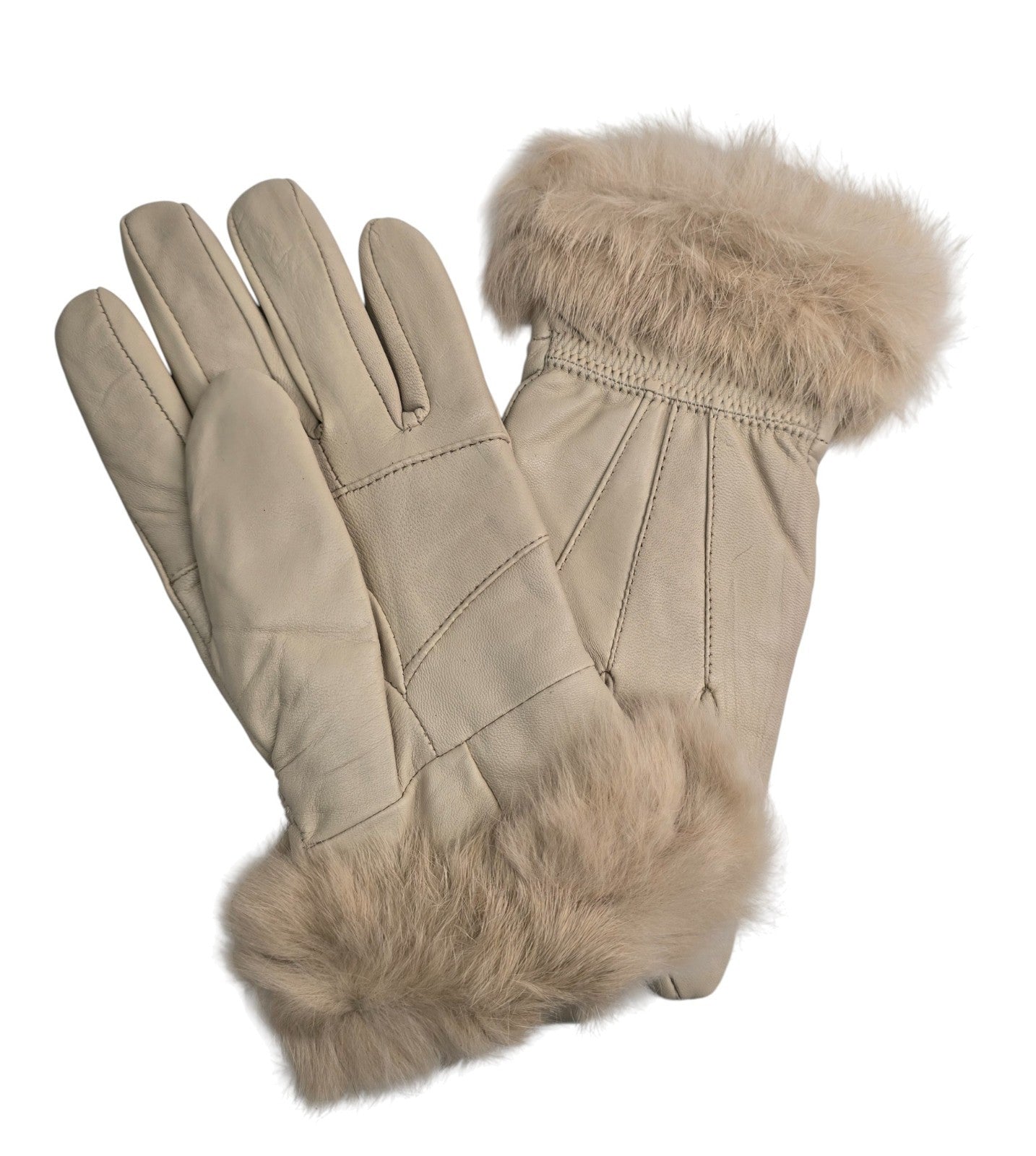 Ladies Womens Real Super Soft Leather Faux Fur Trim Fleece Lined Winter Gloves