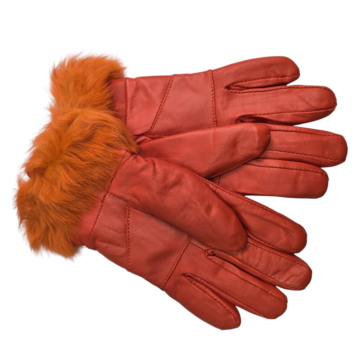 Ladies Womens Real Super Soft Leather Faux Fur Trim Fleece Lined Winter Gloves