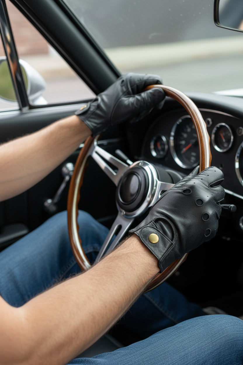 New Men's Premium Quality Soft Black Real Leather Classic Driving Gloves