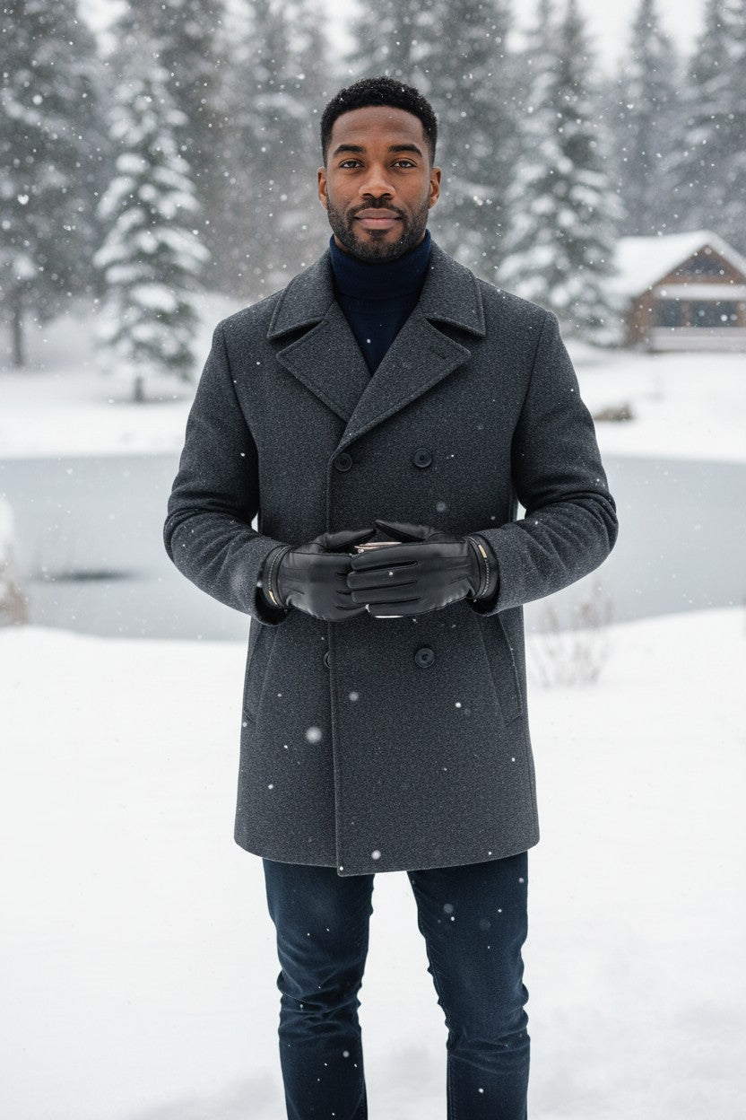 New Mens Premium Soft Fleece Lined Black Real Leather Gloves Winter Touch Screen