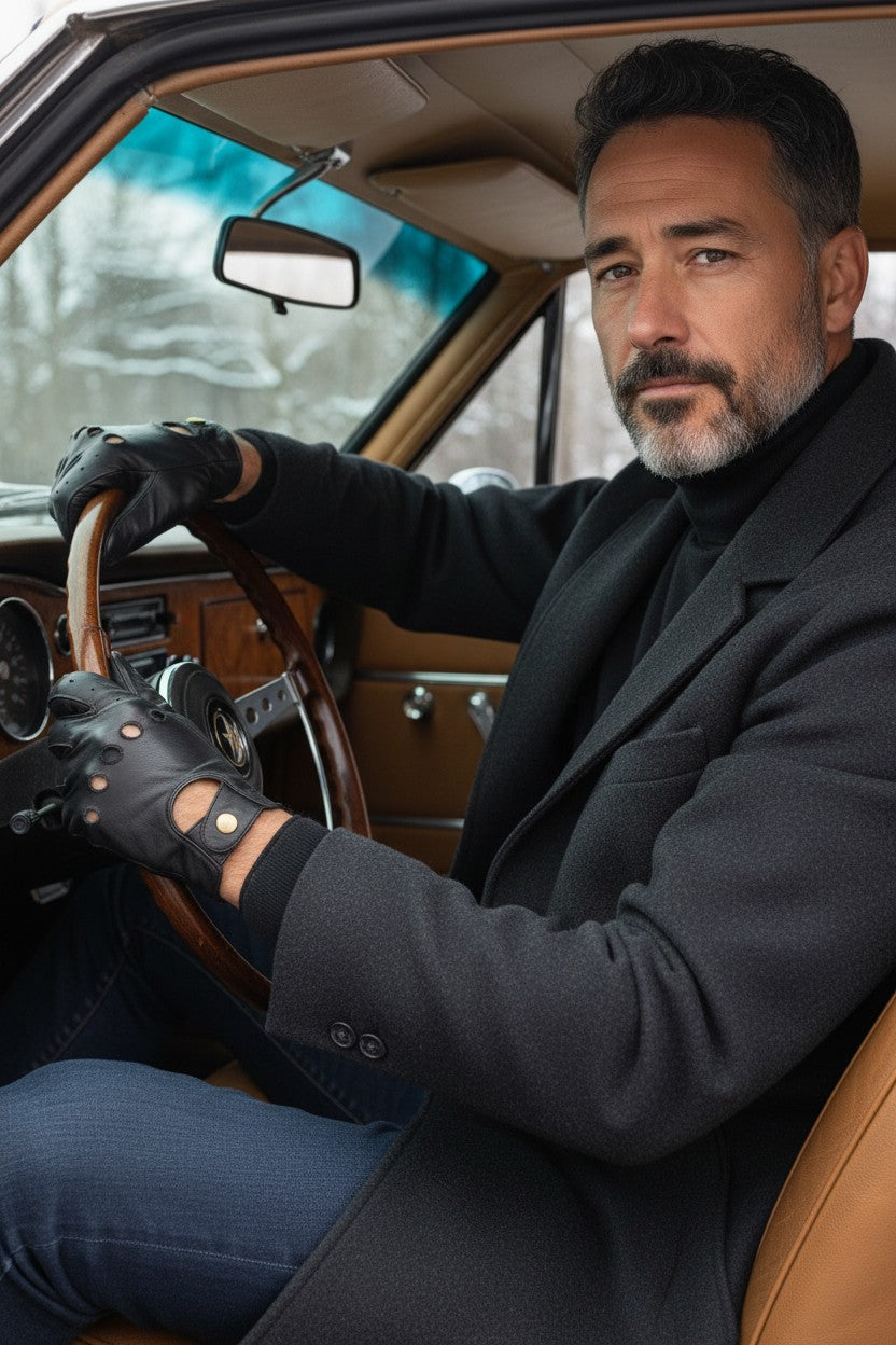 New Men's Premium Quality Soft Black Real Leather Classic Driving Gloves