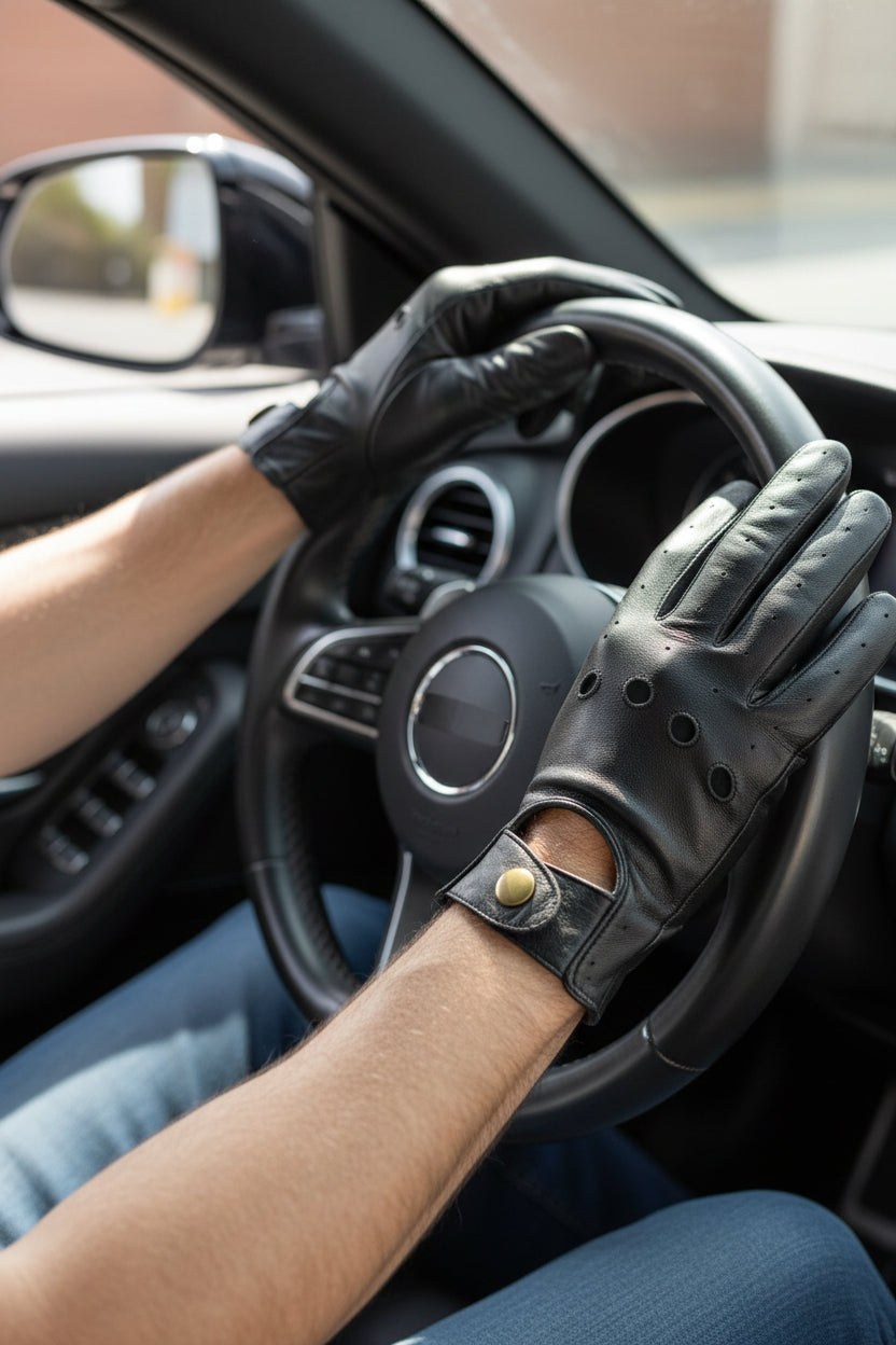 New Men's Premium Quality Soft Black Real Leather Classic Driving Gloves
